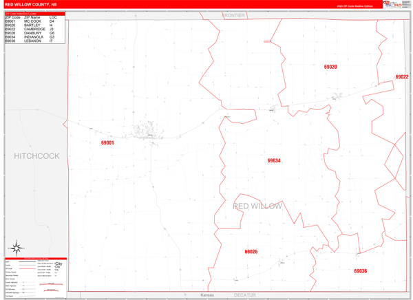 Red Willow County, NE Zip Code Map